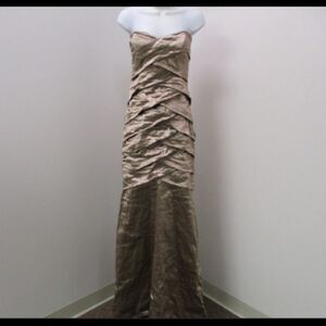 NWT Nicole Miller Crushed Taupe Strapless Gown - Elegant Elegance